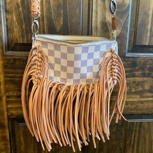 Authentic vintage LV Kait crossbody bag revamped w/fringe, braided leather strap